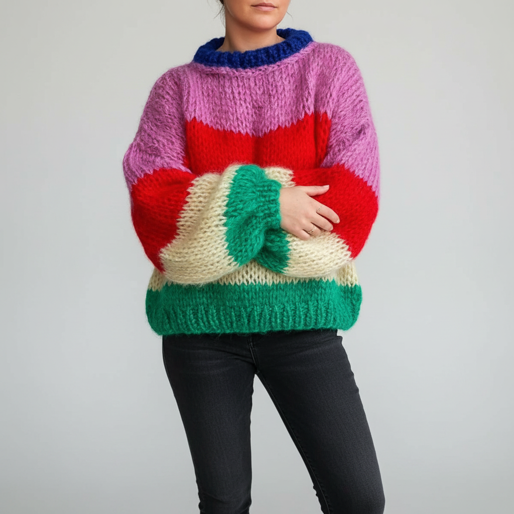 Women's Oversized Striped Sweater – Rainbow