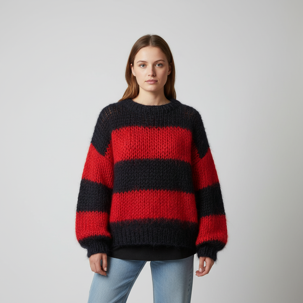 Women's Oversized Striped Sweater – Red-black