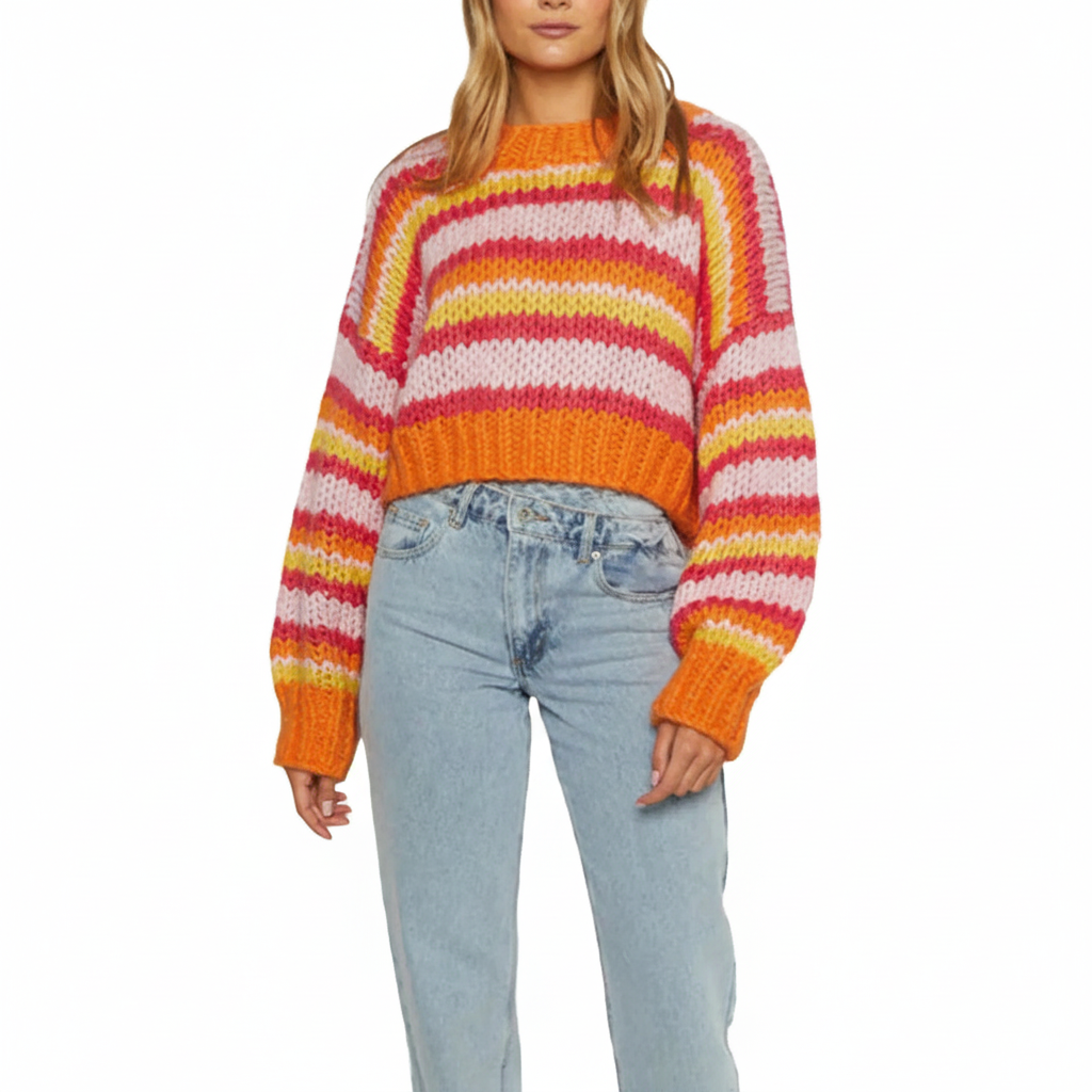 Women's Oversized Striped Sweater – Orange