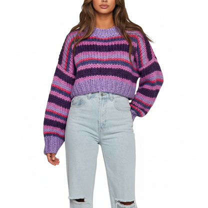 Women's Oversized Striped Sweater – Purple