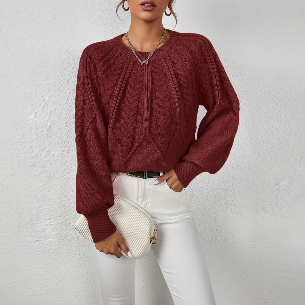 Women's Cable Knit Sweater – Burgundy