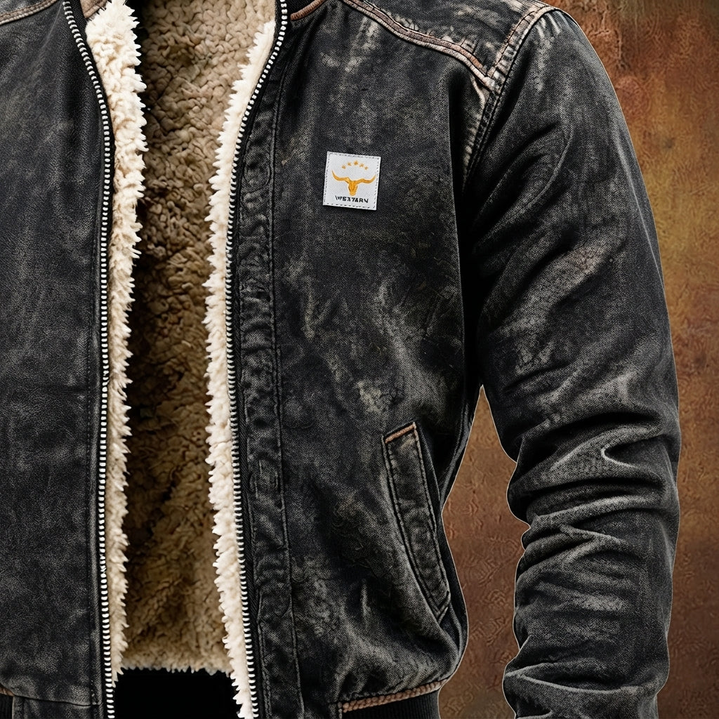 Men's Fleece-Lined Bomber Jacket with Stand Collar and Full Zip