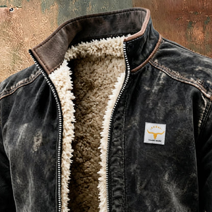 Men's Fleece-Lined Bomber Jacket with Stand Collar and Full Zip