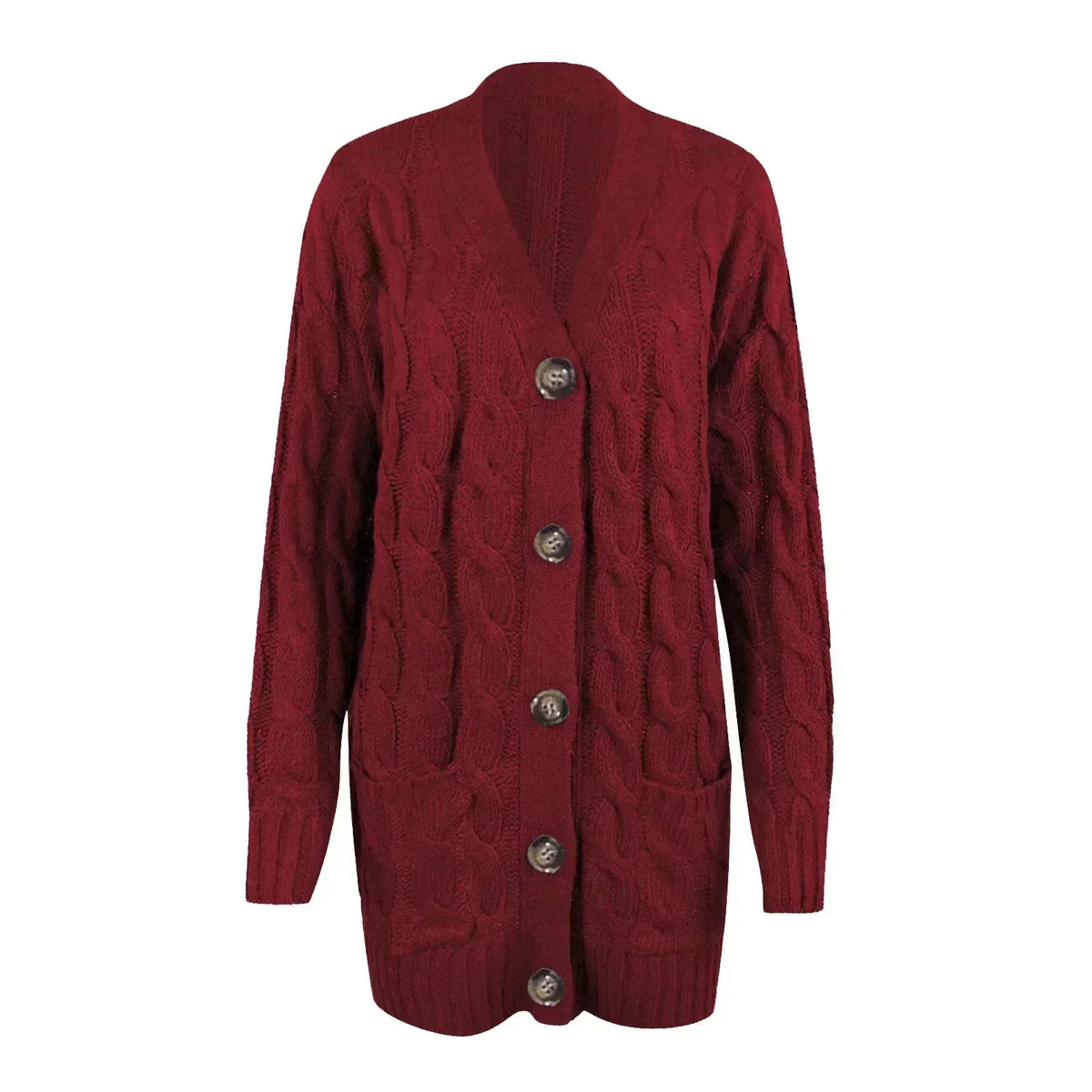 Women's Cable Knit Cardigan – Red