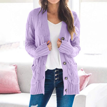 Women's Cable Knit Cardigan – Purple