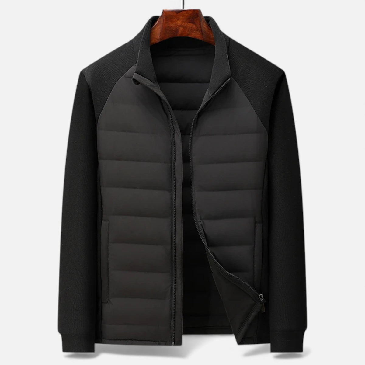 Men's High-Neck Puffer Jacket with Quilted Body and Zip Front