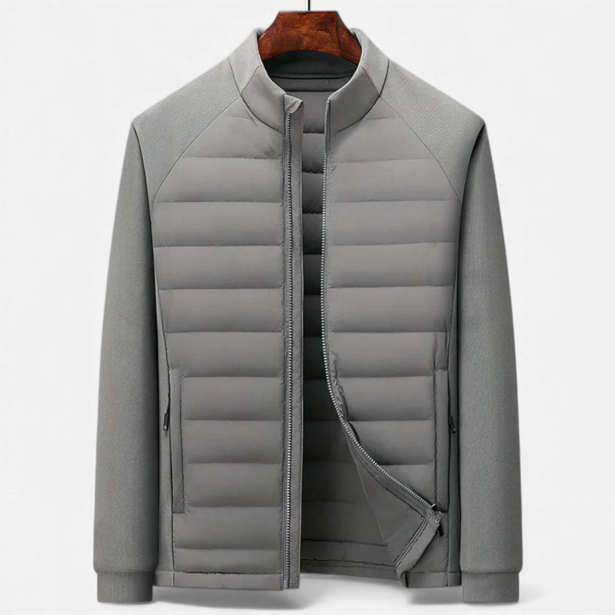 Men's High-Neck Puffer Jacket with Quilted Body and Zip Front