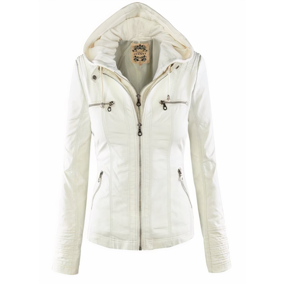 Hooded zip-up leather jacket - White