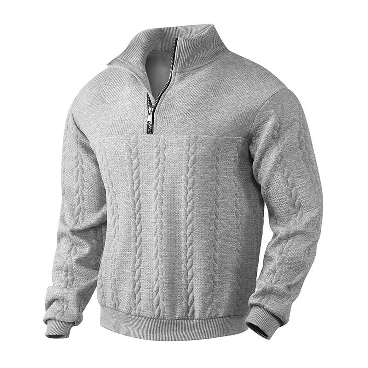 Men's Cable Knit Quarter-Zip Sweater – Heather Gray