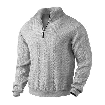Men's Cable Knit Quarter-Zip Sweater – Heather Gray