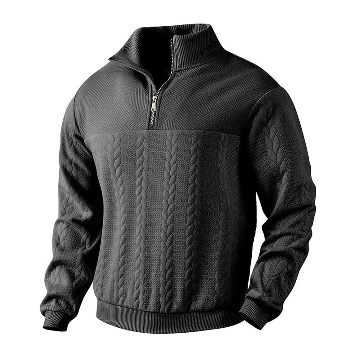 Men's Cable Knit Quarter-Zip Sweater – Black