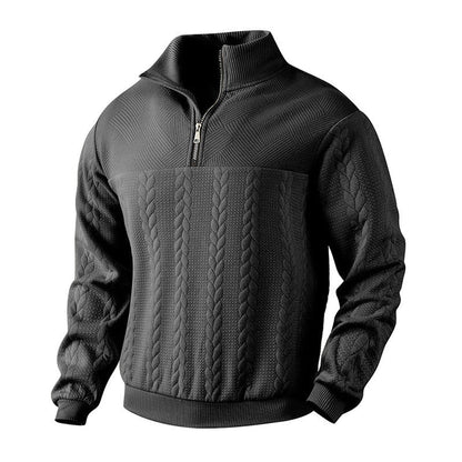 Men's Cable Knit Quarter-Zip Sweater – Black