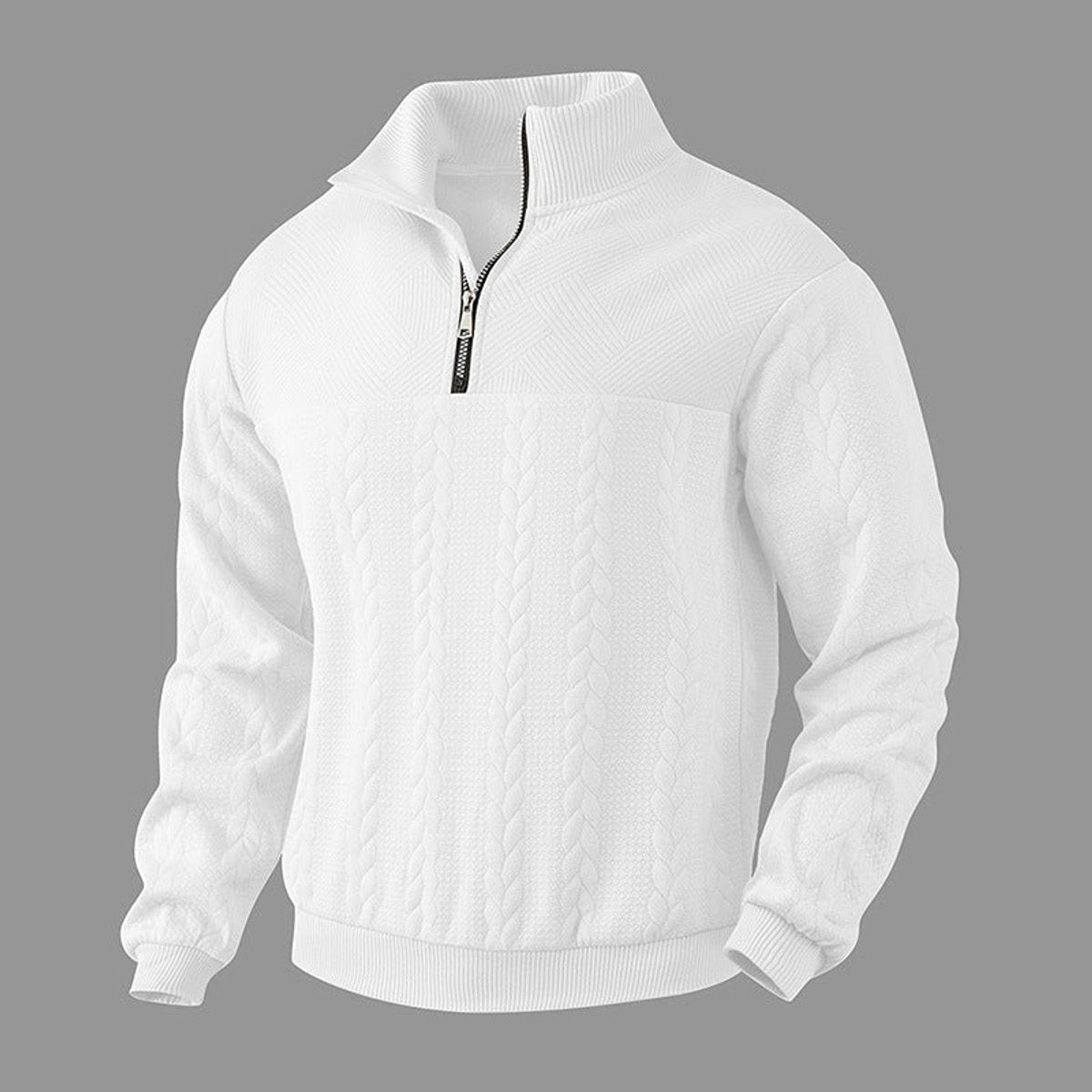 Men's Cable Knit Quarter-Zip Sweater – White