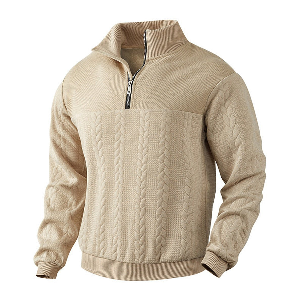 Men's Cable Knit Quarter-Zip Sweater – Beige