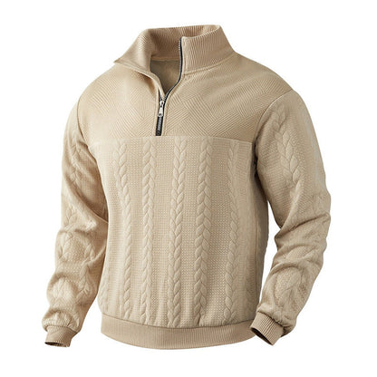 Men's Cable Knit Quarter-Zip Sweater – Beige