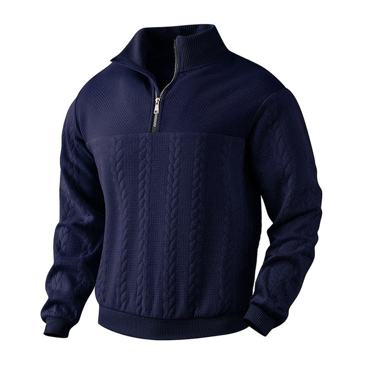 Men's Cable Knit Quarter-Zip Sweater – Navy Blue
