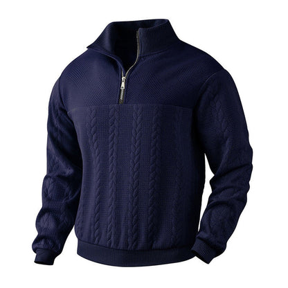 Men's Cable Knit Quarter-Zip Sweater – Navy Blue