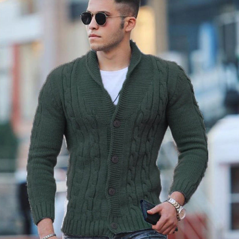 Men's Open-Front Knit Cardigan – Green