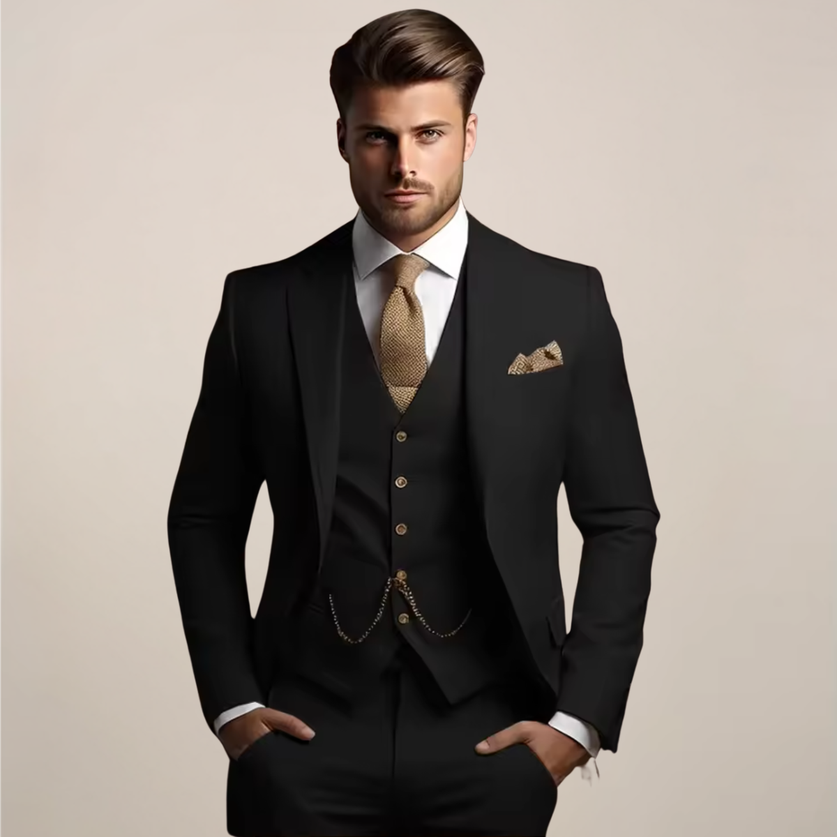 Ribbed slim-fit suit - Black