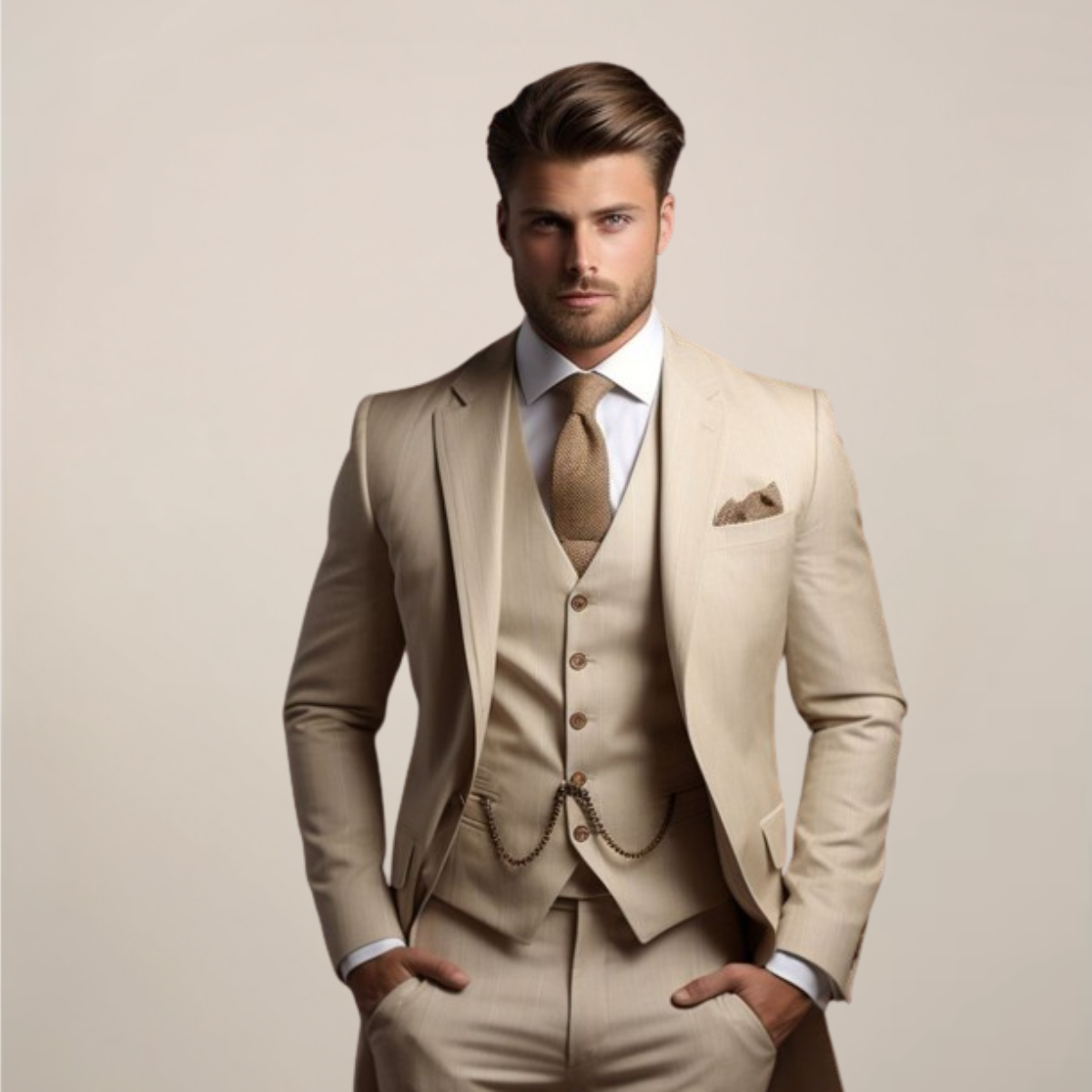 Ribbed slim-fit suit - Beige