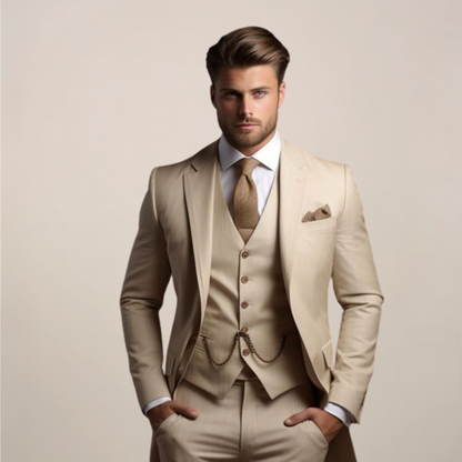 Ribbed slim-fit suit - Beige