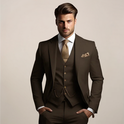 Ribbed slim-fit suit - Brown