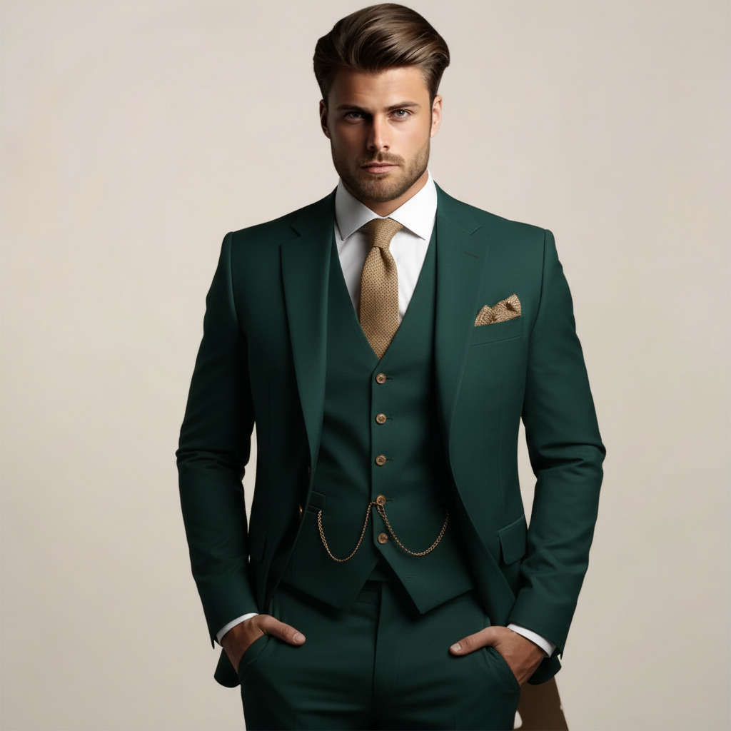 Ribbed slim-fit suit - Green