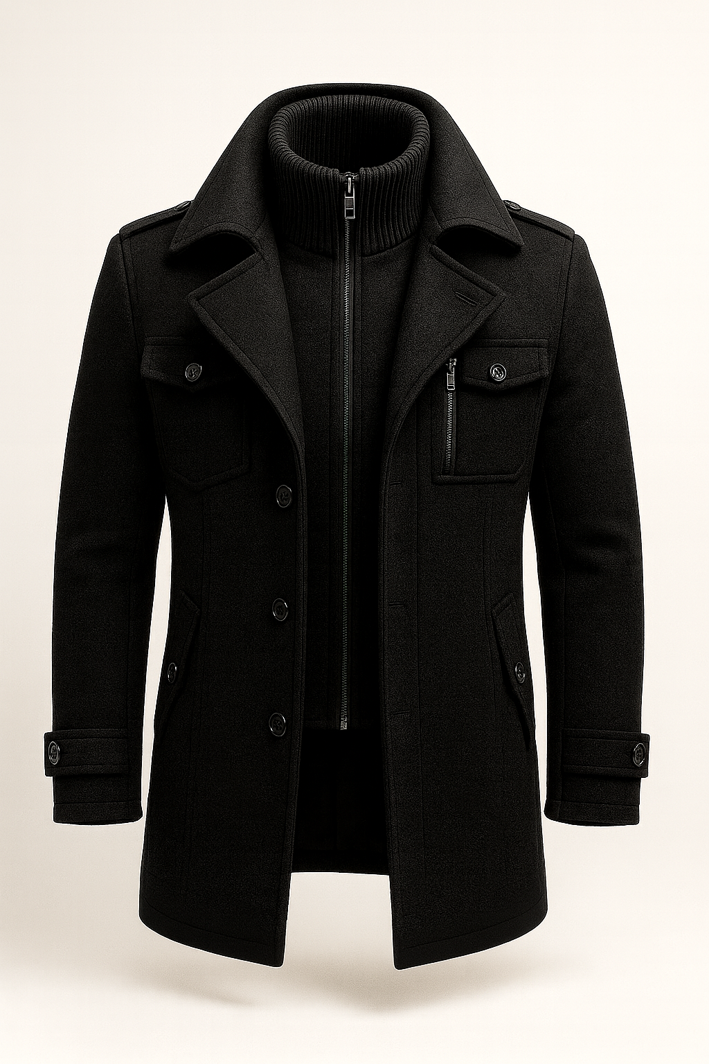 Longline fit-and-flare coat - Black