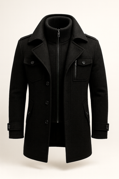 Longline fit-and-flare coat - Black