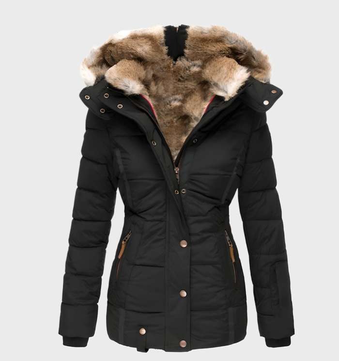 Women's Fitted Hooded Winter Jacket with Padded Panels