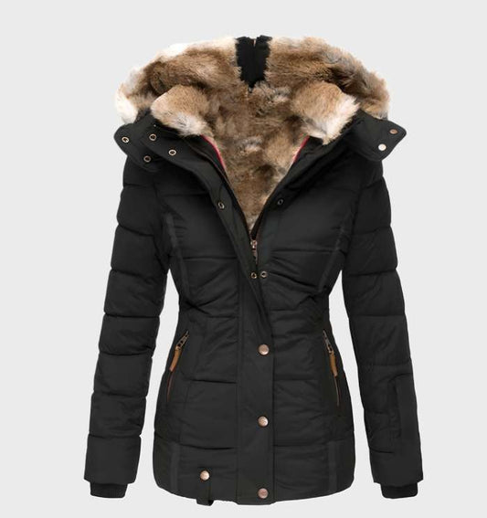 Women's Fitted Hooded Winter Jacket with Padded Panels