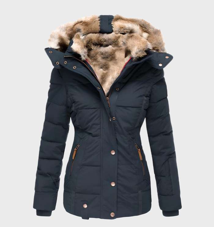 Women's Fitted Hooded Winter Jacket with Padded Panels