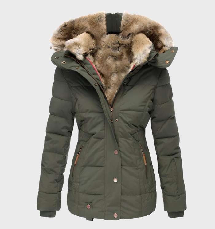 Women's Fitted Hooded Winter Jacket with Padded Panels