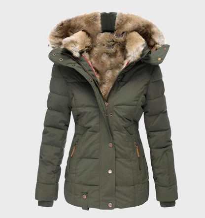 Women's Fitted Hooded Winter Jacket with Padded Panels