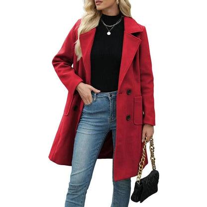 Double-breasted notch-lapel coat - Red