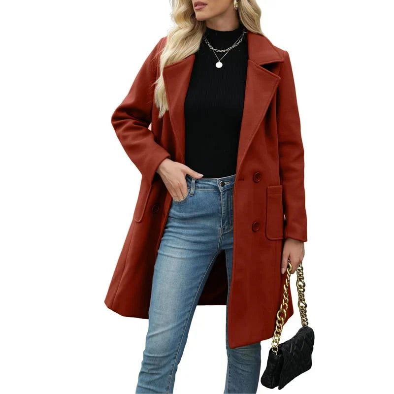 Double-breasted notch-lapel coat - Brown