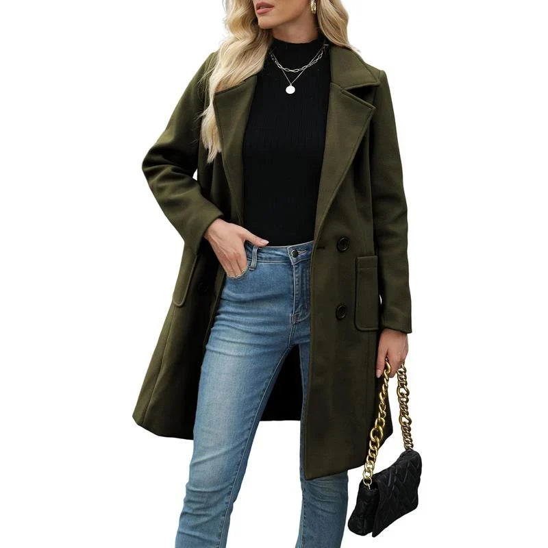 Double-breasted notch-lapel coat - Army Green
