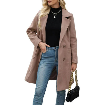 Double-breasted notch-lapel coat - Camel