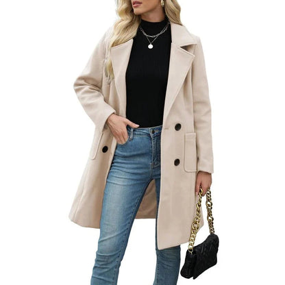Double-breasted notch-lapel coat - Cream White