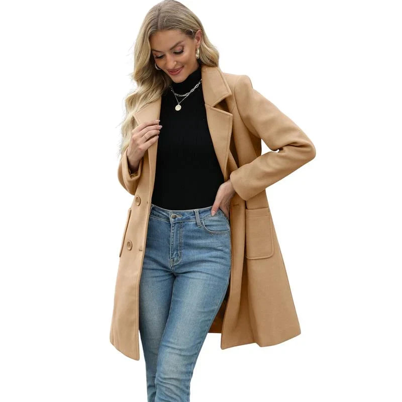 Double-breasted notch-lapel coat - Khaki