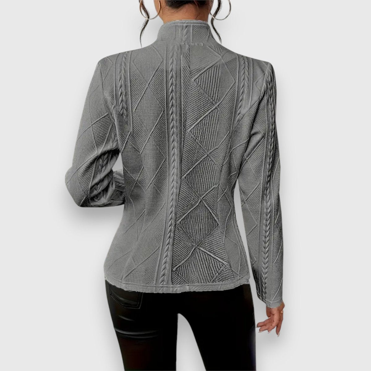 Women's Fitted Cable-Knit Mock-Neck Sweater with Long Sleeves