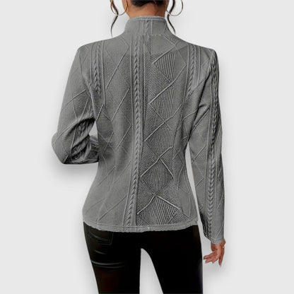 Women's Fitted Cable-Knit Mock-Neck Sweater with Long Sleeves