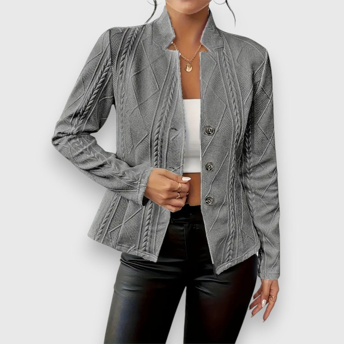Women's Fitted Cable-Knit Mock-Neck Sweater with Long Sleeves