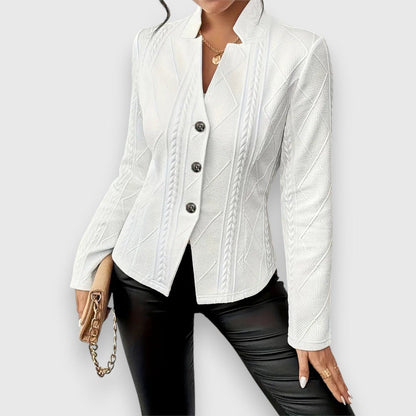 Women's Fitted Cable-Knit Mock-Neck Sweater with Long Sleeves