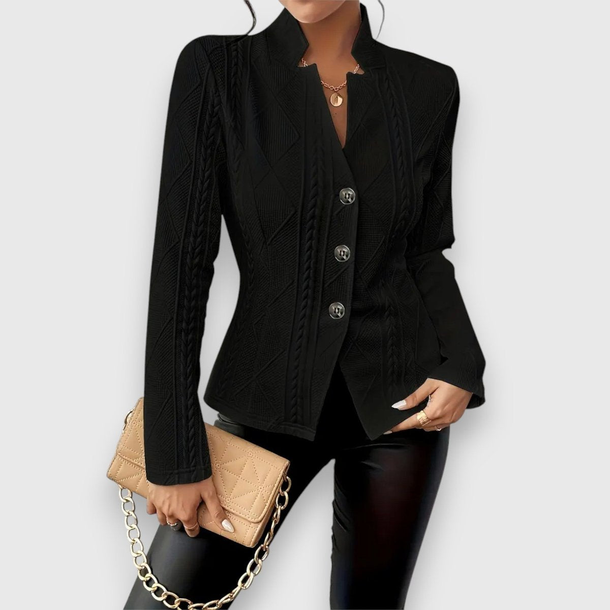 Women's Fitted Cable-Knit Mock-Neck Sweater with Long Sleeves
