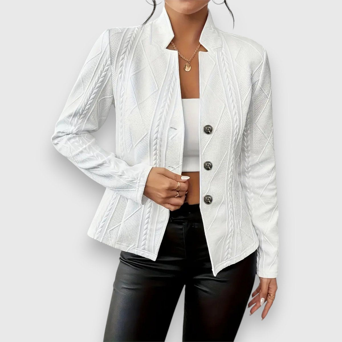 Women's Fitted Cable-Knit Mock-Neck Sweater with Long Sleeves