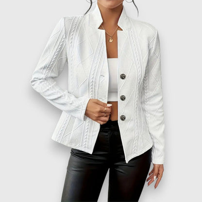 Women's Fitted Cable-Knit Mock-Neck Sweater with Long Sleeves