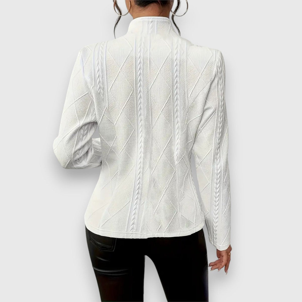 Women's Fitted Cable-Knit Mock-Neck Sweater with Long Sleeves