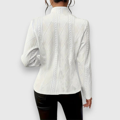 Women's Fitted Cable-Knit Mock-Neck Sweater with Long Sleeves
