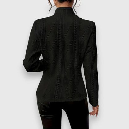 Women's Fitted Cable-Knit Mock-Neck Sweater with Long Sleeves